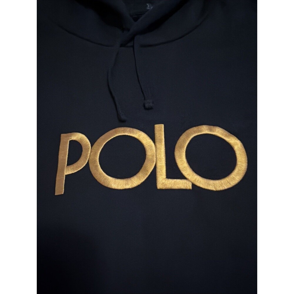 2XLT Polo Ralph Lauren Size M Black Fleece Hoodie Gold Embroidered Logo - Picture 3 of 9